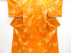 変わり縞に花模様織り出し手織り節紬着物